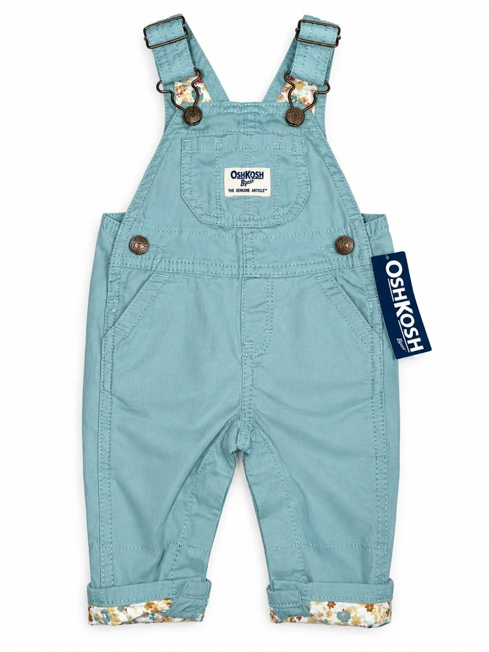 OshKosh B'gosh Teal-Blue Baby Girl Floral Fall Overalls - Size 3M